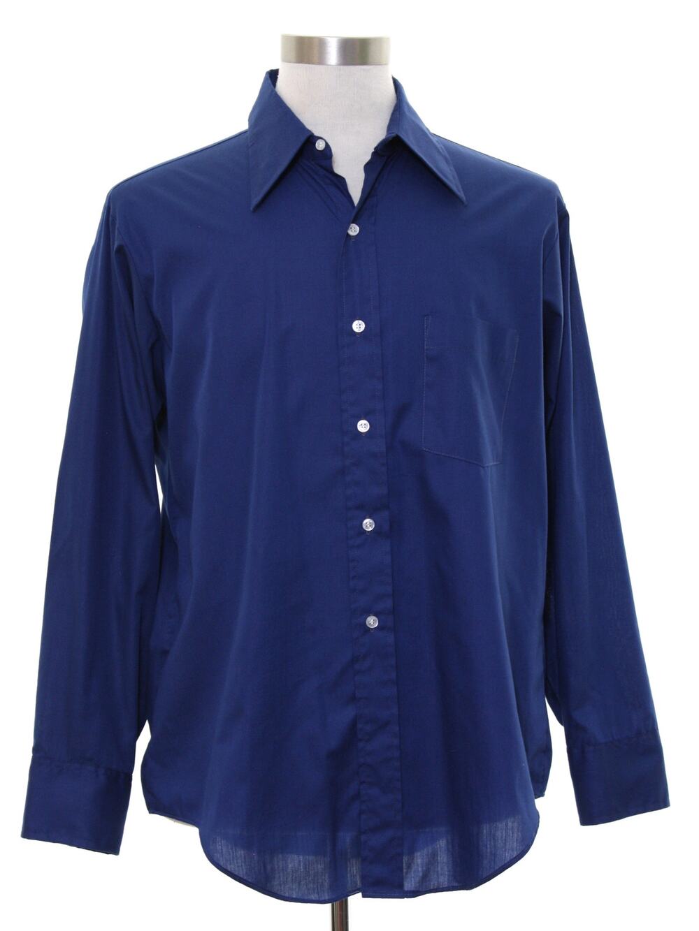 Vintage 1970s Arrow Kent Collection Mens Navy Blue Dress Shirt 16-33
